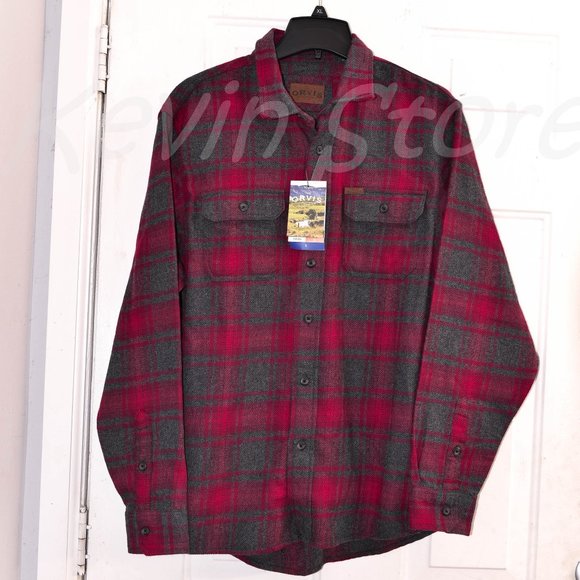 Red/gray NWT Orvis men heavy weight flannel - Picture 1 of 8